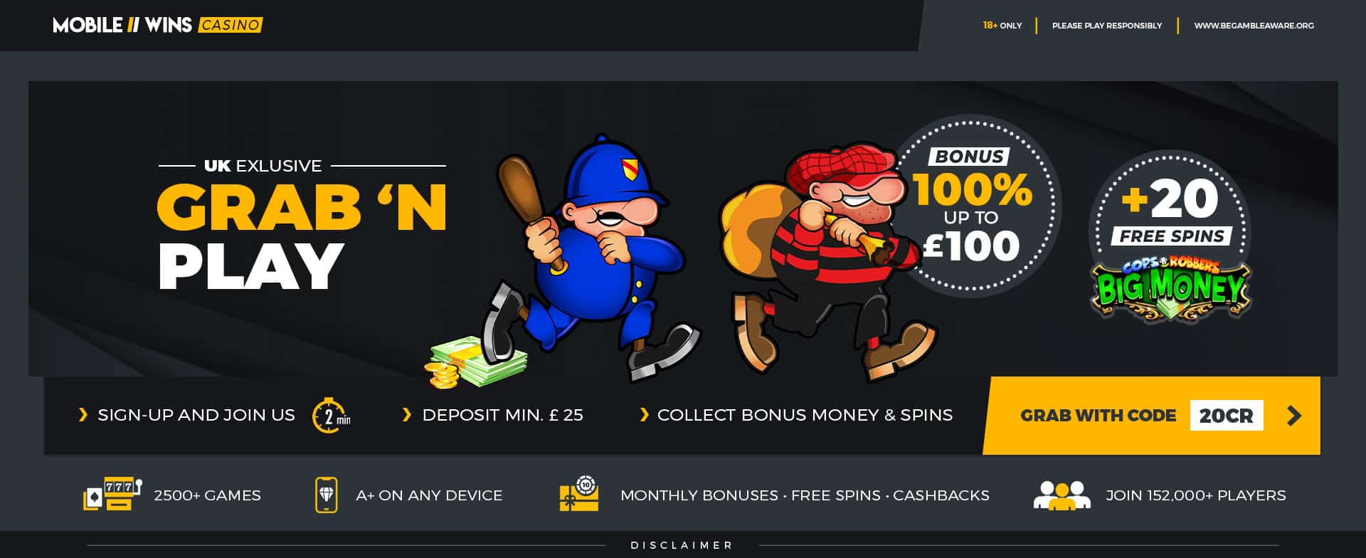 £100 Bonus + 20 Free Spins | Mobile Wins Casino